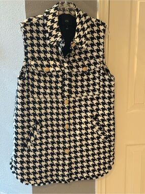 River Island Long Line Black & White Houndstooth Sleeveless Vest